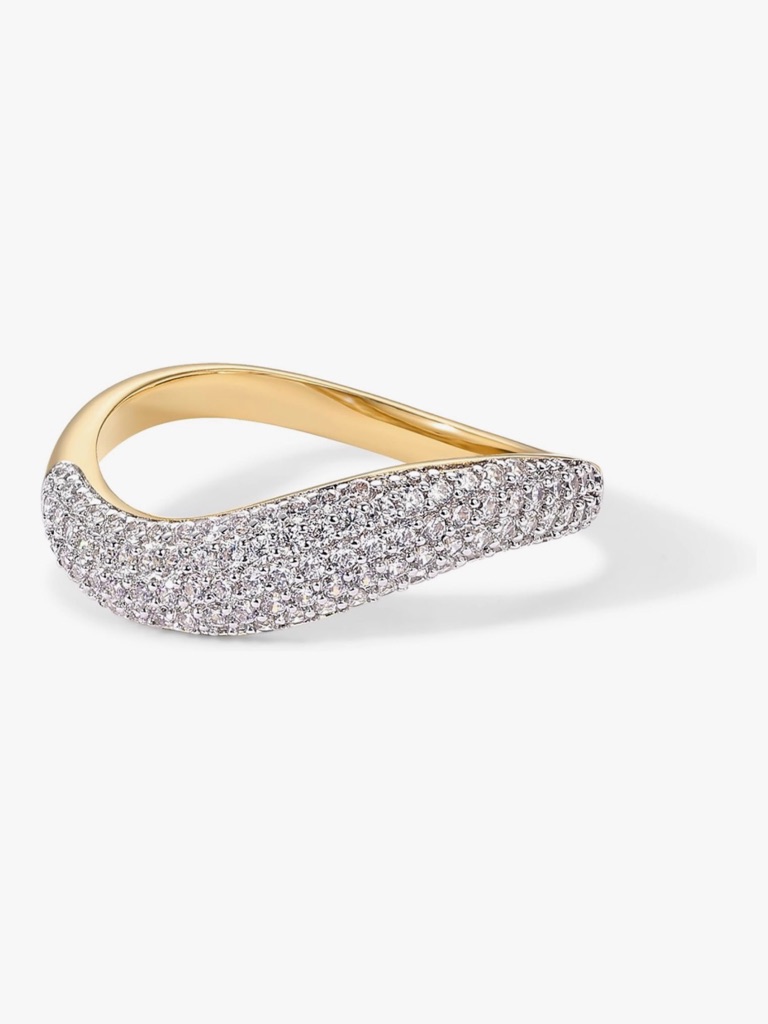 Gold Plated And Pav Crystal Wave Band Ring - Women Jewelry